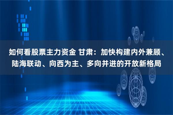 如何看股票主力资金 甘肃：加快构建内外兼顾、陆海联动、向西为主、多向并进的开放新格局